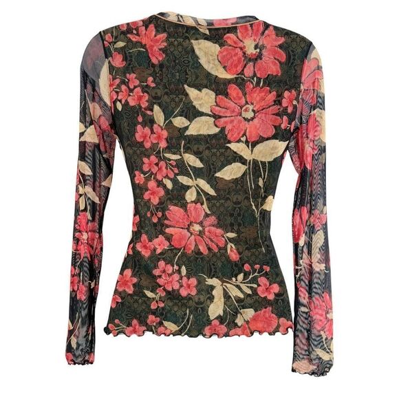 Anac by Kimi Size Medium Black Red Floral Sheer Top Artsy Fitted Romantic - Picture 6 of 9